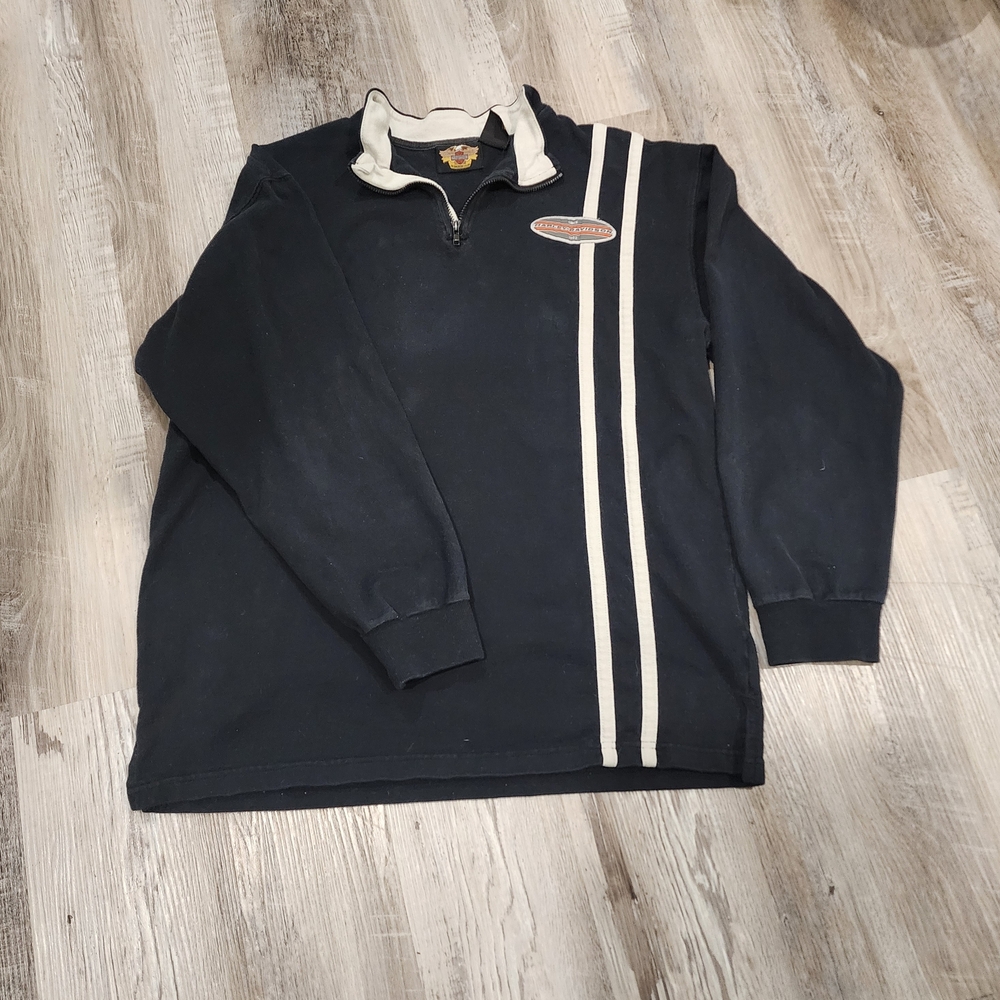 Harley Davidson Quarter Zip Dark Blue Pullover - Size Large